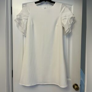 DKNY Women's Chiffon Trim Shift Dress White Size 6